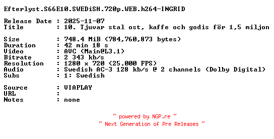 NFO for the release Efterlyst.S66E10.SWEDiSH.720p.WEB.h264-INGRID by INGRID