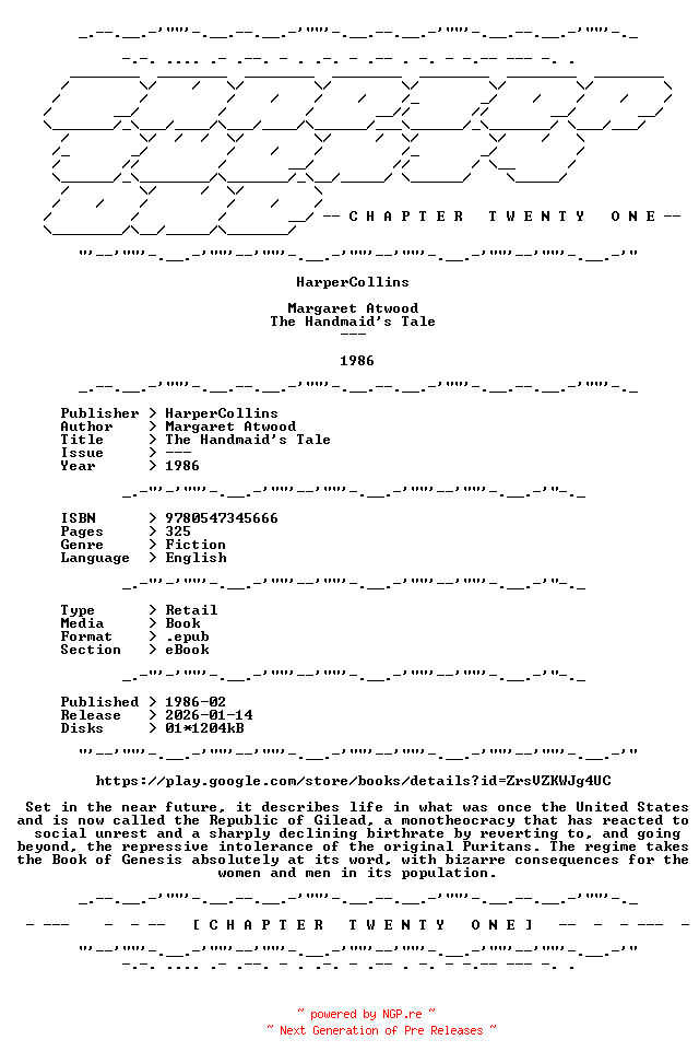 NFO for the release Margaret.Atwood.-.The.Handmaids.Tale.1986.RETAIL.EPUB.eBook-CTO by CTO