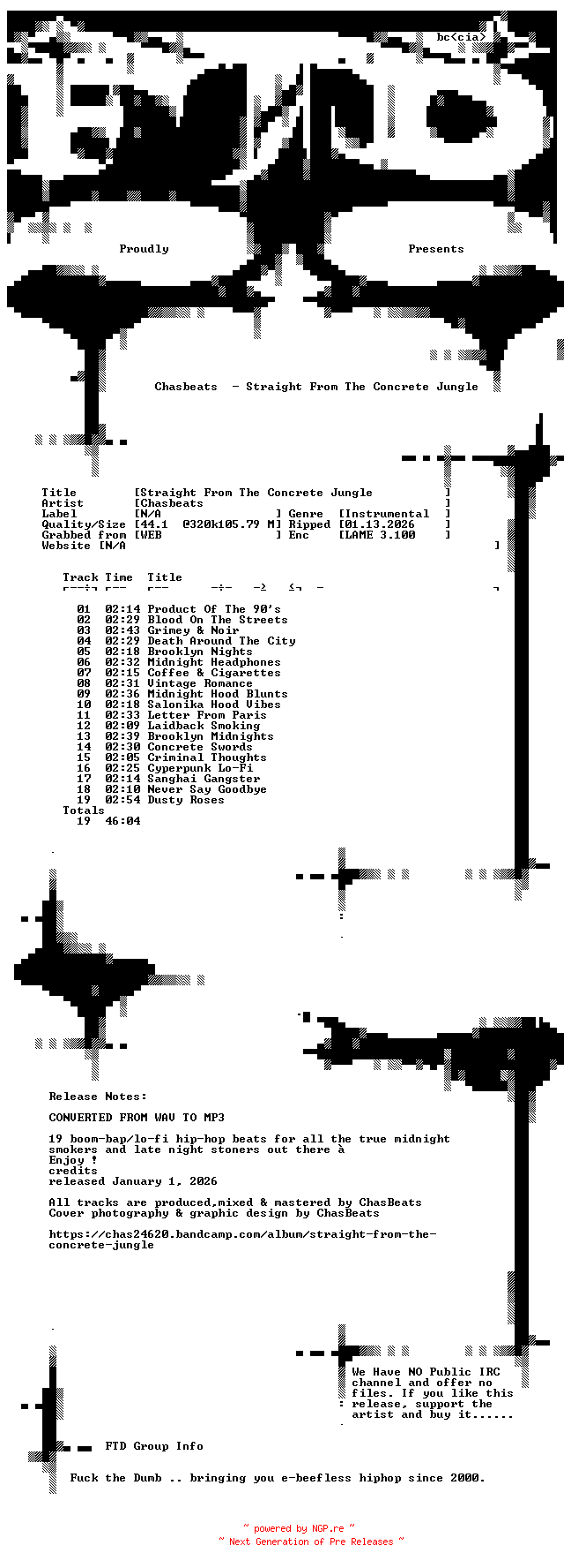 NFO for the release Chasbeats-Straight_From_The_Concrete_Jungle-WEB-2026-FTD by FTD