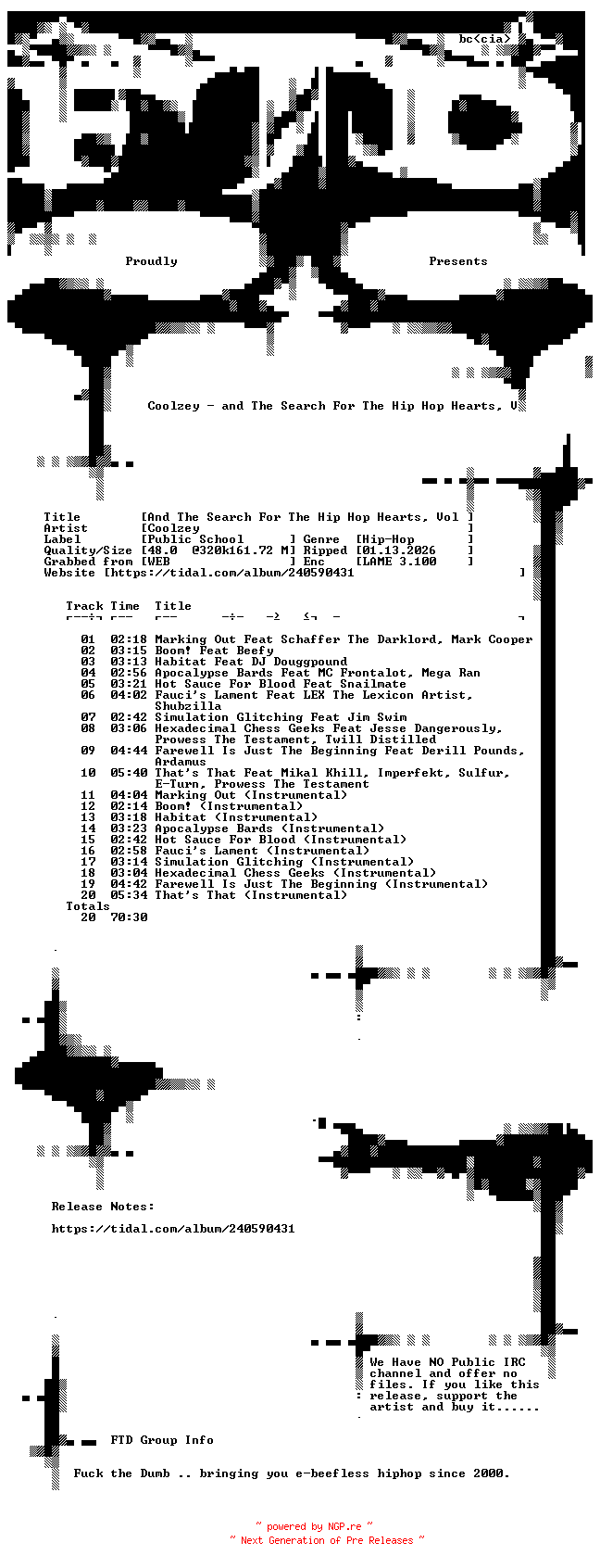 NFO for the release Coolzey-And_The_Search_For_The_Hip_Hop_Hearts_Vol_2_Im_The_DJ_Theyre_The_Rapper-WEB-2022-FTD by FTD