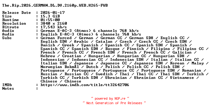 NFO for the release The.Rip.2026.GERMAN.DL.DV.2160p.WEB.H265-FWB by FWB