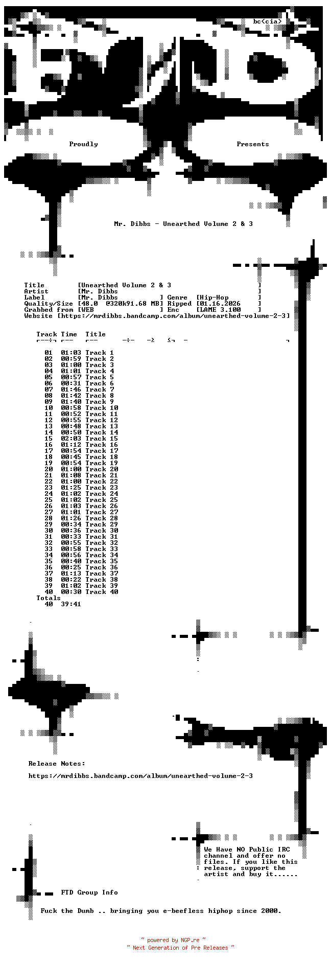 NFO for the release Mr._Dibbs-Unearthed_Volume_2_and_3-WEB-2015-FTD by FTD