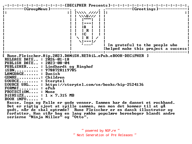 NFO for the release Rune.Fleischer.Hip.2023.DANiSH.RETAiL.ePub.eBOOK-DECiPHER by DECiPHER