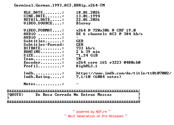 NFO for the release Germinal.German.1993.AC3.BDRip.x264-TM by TM