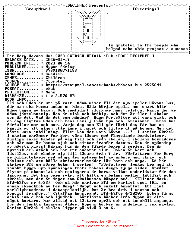 NFO for the release Per.Berg.Haxans.Hus.2023.SWEDiSH.RETAiL.ePub.eBOOK-DECiPHER by DECiPHER