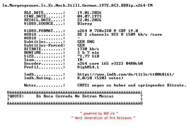 NFO for the release Im.Morgengrauen.Is.Es.Noch.Still.German.1972.AC3.BDRip.x264-TM by TM