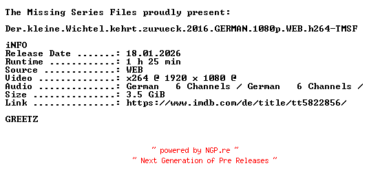NFO for the release Der.kleine.Wichtel.kehrt.zurueck.2016.GERMAN.1080p.WEB.h264-TMSF by TMSF