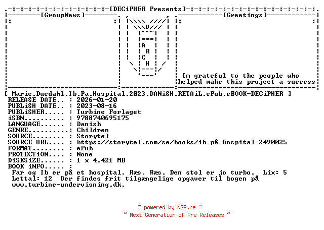NFO for the release Marie.Duedahl.Ib.Pa.Hospital.2023.DANiSH.RETAiL.ePub.eBOOK-DECiPHER by DECiPHER