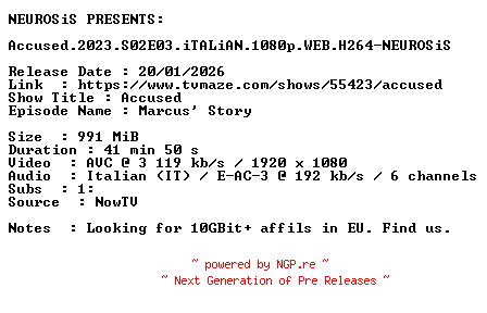 NFO for the release Accused.2023.S02E03.iTALiAN.1080p.WEB.H264-NEUROSiS by NEUROSiS