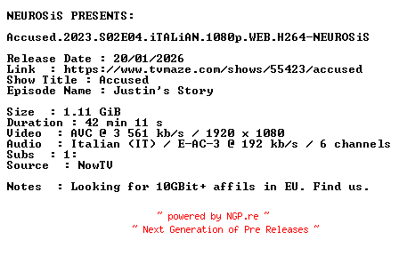 NFO for the release Accused.2023.S02E04.iTALiAN.1080p.WEB.H264-NEUROSiS by NEUROSiS