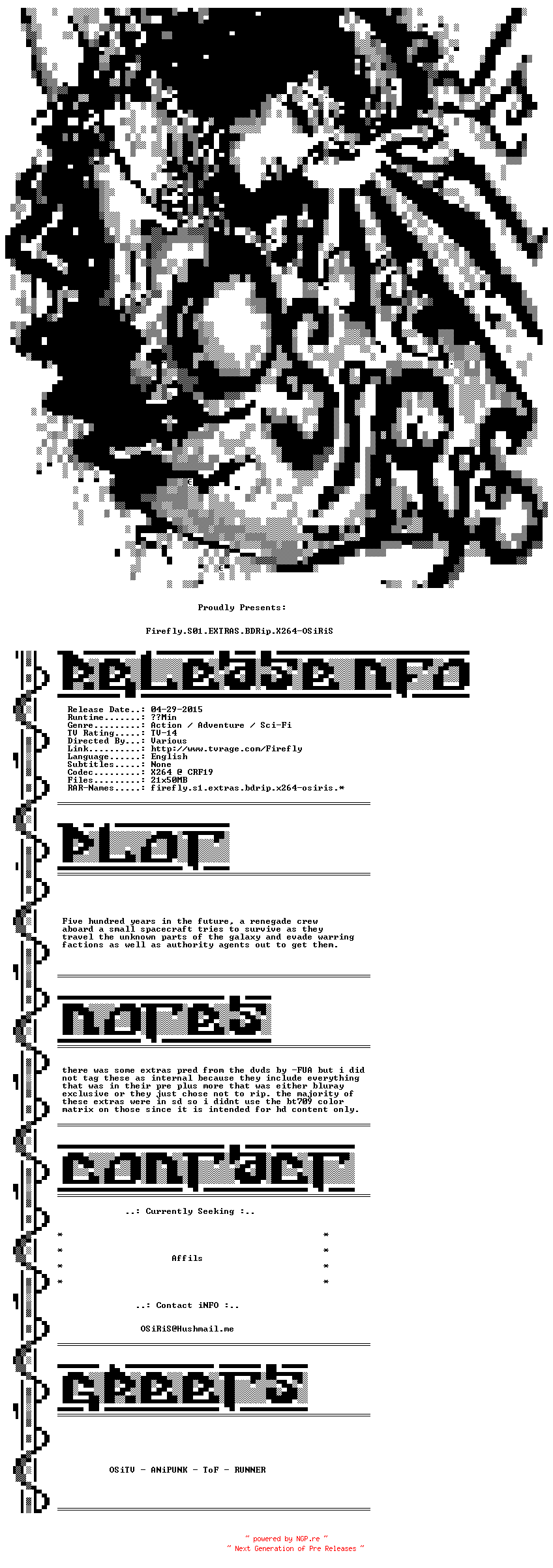 NFO for the release Firefly.S01.EXTRAS.BDRip.X264-OSiRiS by OSiRiS