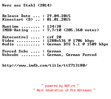 NFO for the release Herz.aus.Stahl.German.720p.BluRay.x264-EXQUiSiTE by EXQUiSiTE