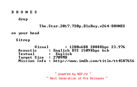 NFO for the release The.Star.2017.720p.BluRay.x264-DRONES by DRONES