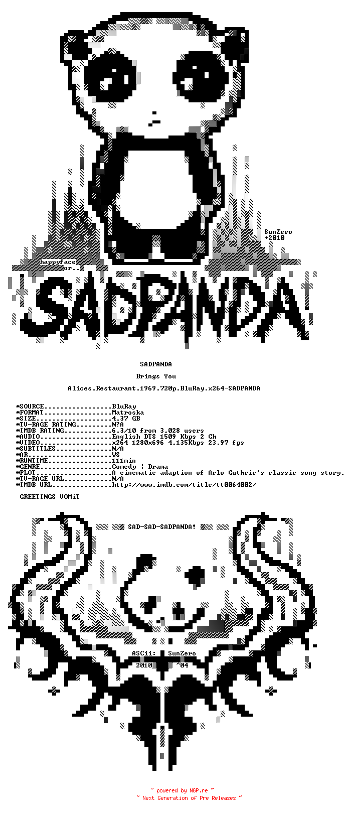 NFO for the release Alices.Restaurant.1969.720p.BluRay.x264-SADPANDA by SADPANDA