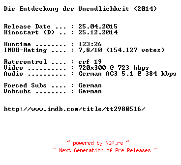 NFO for the release Die.Entdeckung.der.Unendlichkeit.German.BDRiP.x264-EXQUiSiTE by EXQUiSiTE