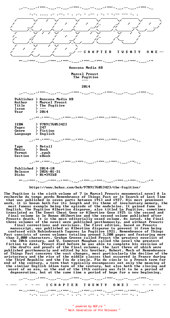 NFO for the release Marcel.Proust.-.The.Fugitive.2014.RETAIL.EPUB.eBook-CTO by CTO