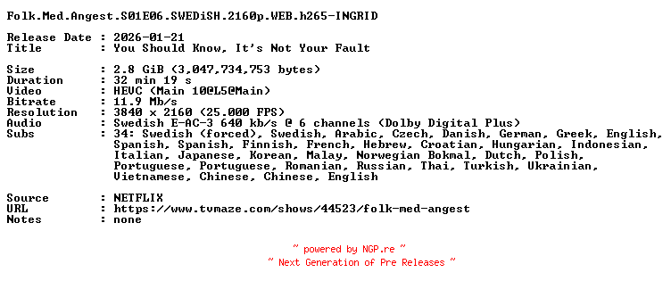 NFO for the release Folk.Med.Angest.S01E06.SWEDiSH.2160p.WEB.h265-INGRID by INGRID