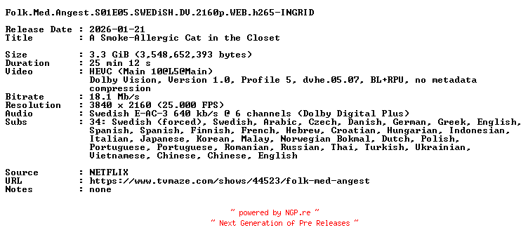 NFO for the release Folk.Med.Angest.S01E05.SWEDiSH.DV.2160p.WEB.h265-INGRID by INGRID