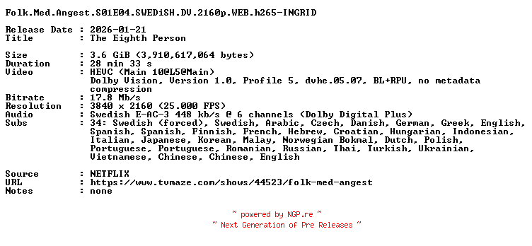 NFO for the release Folk.Med.Angest.S01E04.SWEDiSH.DV.2160p.WEB.h265-INGRID by INGRID