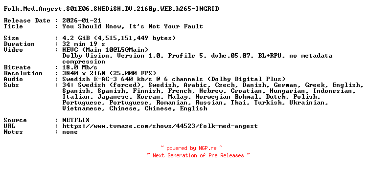 NFO for the release Folk.Med.Angest.S01E06.SWEDiSH.DV.2160p.WEB.h265-INGRID by INGRID