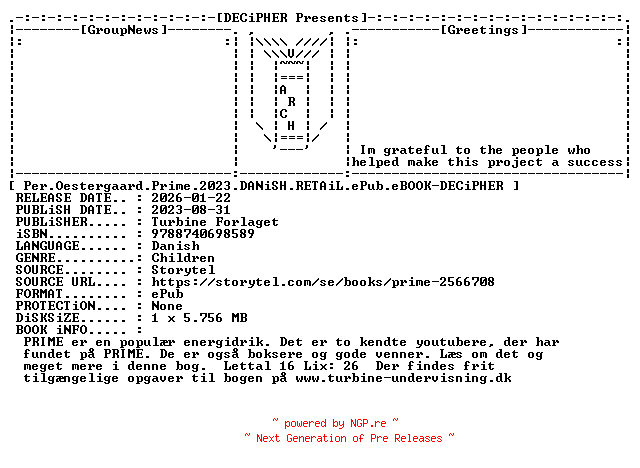 NFO for the release Per.Oestergaard.Prime.2023.DANiSH.RETAiL.ePub.eBOOK-DECiPHER by DECiPHER