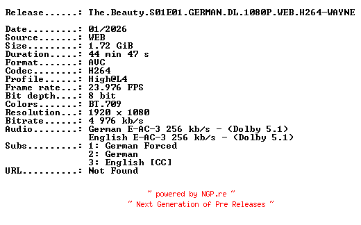 NFO for the release The.Beauty.S01E01.GERMAN.DL.1080P.WEB.H264-WAYNE by WAYNE