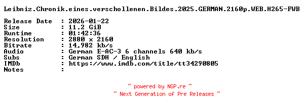 NFO for the release Leibniz.Chronik.eines.verschollenen.Bildes.2025.GERMAN.2160p.WEB.H265-FWB by FWB