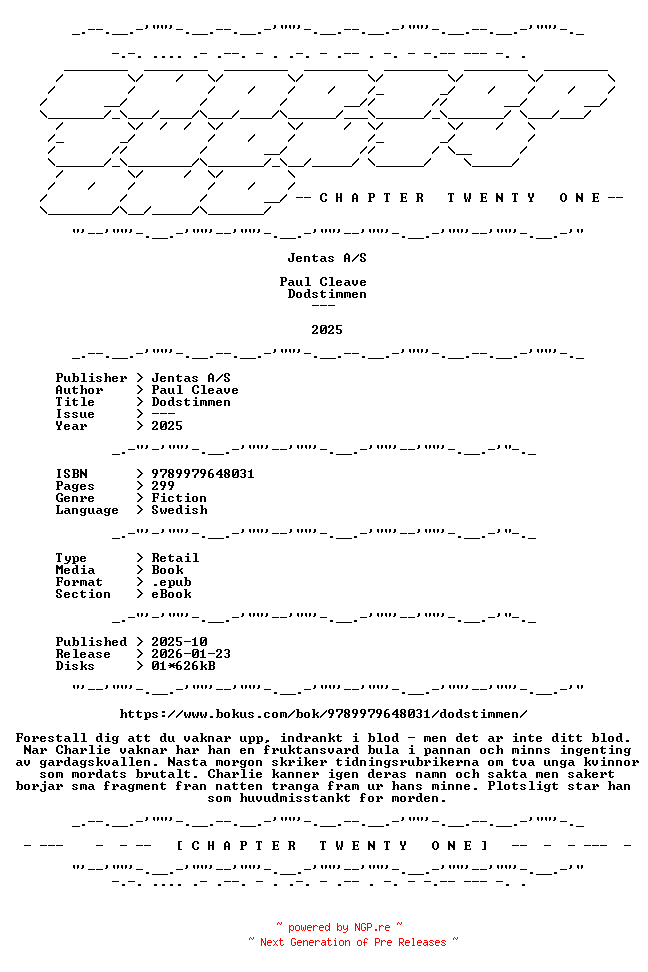NFO for the release Paul.Cleave.-.Dodstimmen.2025.SWEDISH.RETAIL.EPUB.eBook-CTO by CTO