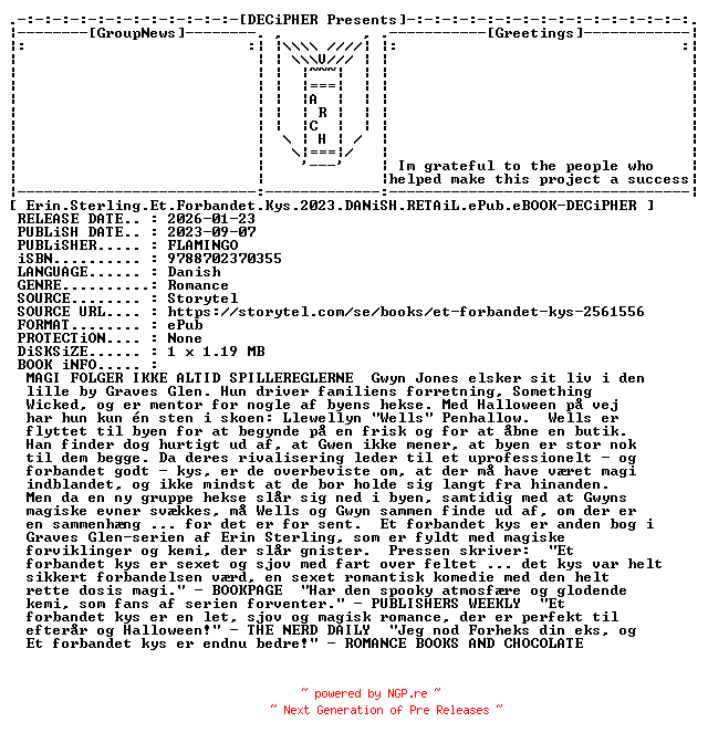 NFO for the release Erin.Sterling.Et.Forbandet.Kys.2023.DANiSH.RETAiL.ePub.eBOOK-DECiPHER by DECiPHER