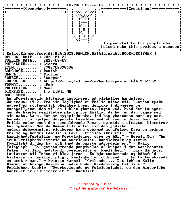 NFO for the release Kelly.Rimmer.Spor.Af.Hab.2023.DANiSH.RETAiL.ePub.eBOOK-DECiPHER by DECiPHER