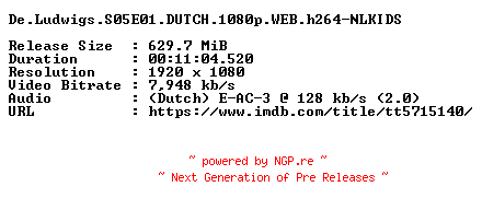 NFO for the release De.Ludwigs.S05E01.DUTCH.1080p.WEB.h264-NLKIDS by NLKIDS