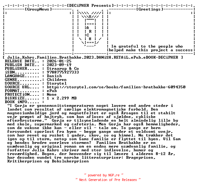 NFO for the release Julia.Kahrs.Familien.Bratbakke.2023.DANiSH.RETAiL.ePub.eBOOK-DECiPHER by DECiPHER