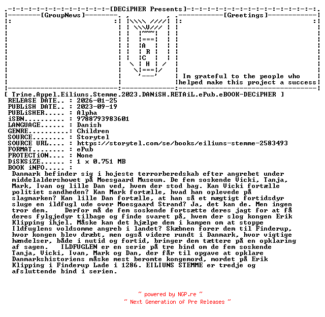 NFO for the release Trine.Appel.Eiliuns.Stemme.2023.DANiSH.RETAiL.ePub.eBOOK-DECiPHER by DECiPHER