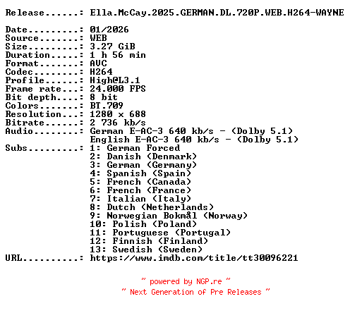 NFO for the release Ella.McCay.2025.GERMAN.DL.720P.WEB.H264-WAYNE by WAYNE