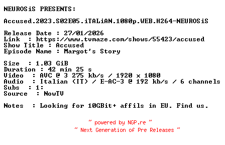 NFO for the release Accused.2023.S02E05.iTALiAN.1080p.WEB.H264-NEUROSiS by NEUROSiS