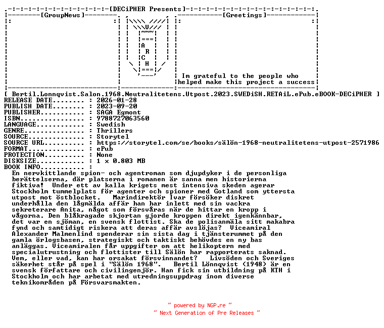 NFO for the release Bertil.Lonnqvist.Salon.1968.Neutralitetens.Utpost.2023.SWEDiSH.RETAiL.ePub.eBOOK-DECiPHER by DECiPHER