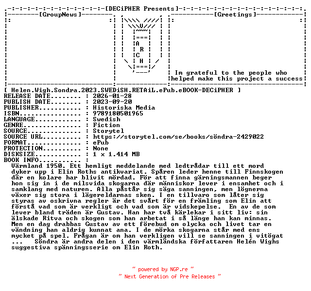 NFO for the release Helen.Wigh.Sondra.2023.SWEDiSH.RETAiL.ePub.eBOOK-DECiPHER by DECiPHER