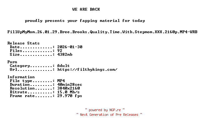 NFO for the release FillUpMyMom.26.01.29.Bree.Brooks.Quality.Time.With.Stepmom.XXX.2160p.MP4-WRB by WRB
