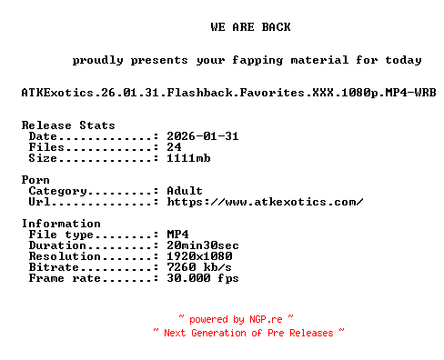NFO for the release ATKExotics.26.01.31.Flashback.Favorites.XXX.1080p.MP4-WRB by WRB