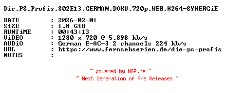 NFO for the release Die.PS.Profis.S02E13.GERMAN.DOKU.720p.WEB.H264-SYNERGiE by SYNERGiE