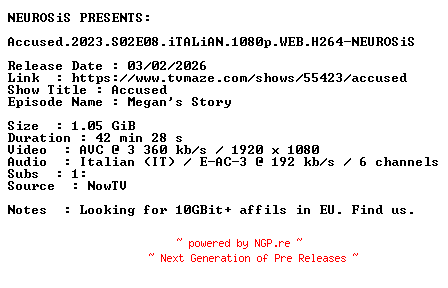 NFO for the release Accused.2023.S02E08.iTALiAN.1080p.WEB.H264-NEUROSiS by NEUROSiS