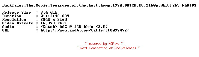 NFO for the release DuckTales.The.Movie.Treasure.of.the.Lost.Lamp.1990.DUTCH.DV.2160p.WEB.h265-NLKIDS by NLKIDS