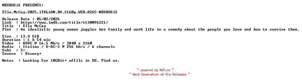 NFO for the release Ella.McCay.2025.iTALiAN.DV.2160p.WEB.H265-NEUROSiS by NEUROSiS