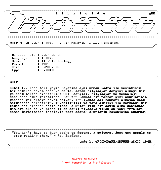 NFO for the release CHIP.No.01.2026.TURKiSH.HYBRiD.MAGAZiNE.eBook-LiBRiCiDE by LiBRiCiDE