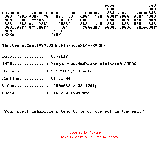 NFO for the release The.Wrong.Guy.1997.720p.BluRay.x264-PSYCHD by PSYCHD