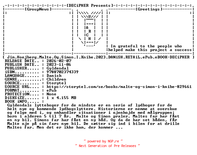 NFO for the release Jim.Hoejberg.Malte.Og.Simon.I.Knibe.2023.DANiSH.RETAiL.ePub.eBOOK-DECiPHER by DECiPHER