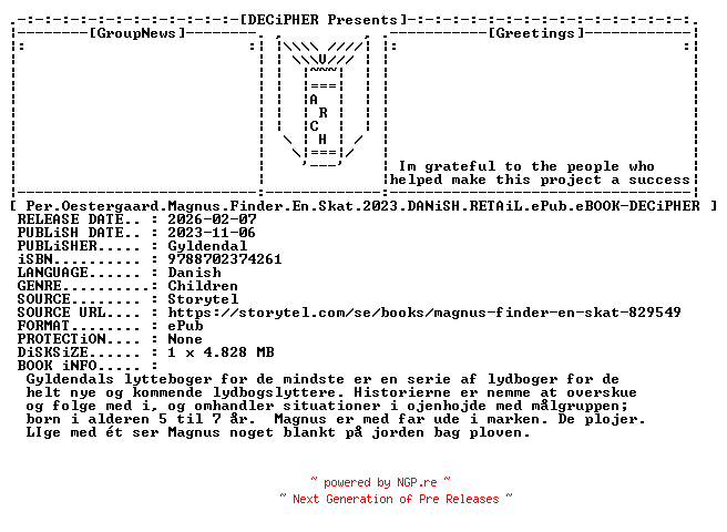 NFO for the release Per.Oestergaard.Magnus.Finder.En.Skat.2023.DANiSH.RETAiL.ePub.eBOOK-DECiPHER by DECiPHER