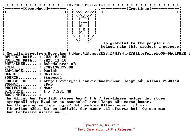 NFO for the release Gunilla.Bergstrom.Hvor.Langt.Nar.Alfons.2023.DANiSH.RETAiL.ePub.eBOOK-DECiPHER by DECiPHER
