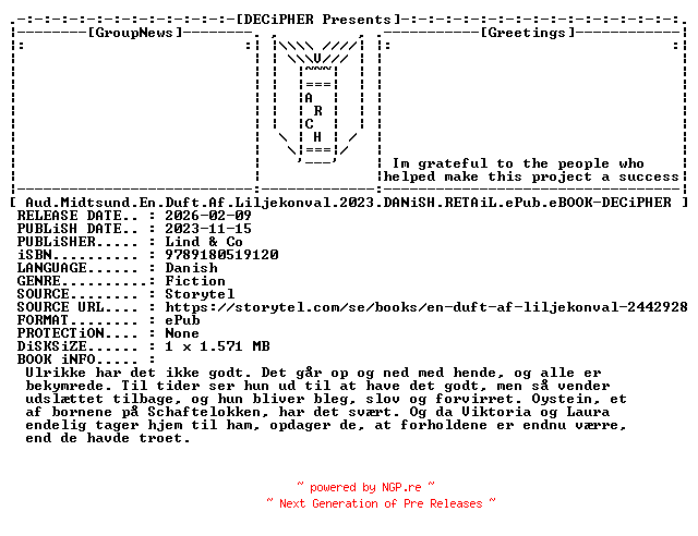 NFO for the release Aud.Midtsund.En.Duft.Af.Liljekonval.2023.DANiSH.RETAiL.ePub.eBOOK-DECiPHER by DECiPHER