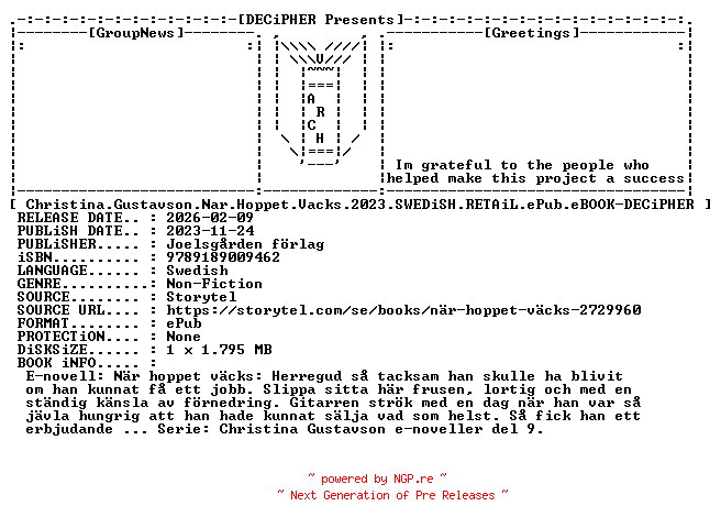 NFO for the release Christina.Gustavson.Nar.Hoppet.Vacks.2023.SWEDiSH.RETAiL.ePub.eBOOK-DECiPHER by DECiPHER